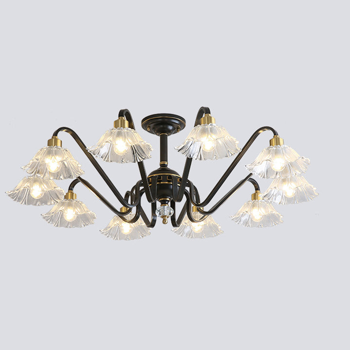 Lámpara de Araña Contemporánea de Lujo de Flores de Latón y Cristal de Vidrio con 3/5/6/8/10/15 Luces para Sala de Estar 