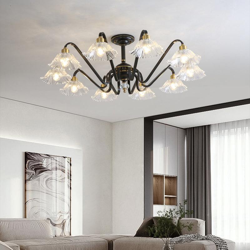 Lámpara de Araña Contemporánea de Lujo de Flores de Latón y Cristal de Vidrio con 3/5/6/8/10/15 Luces para Sala de Estar 