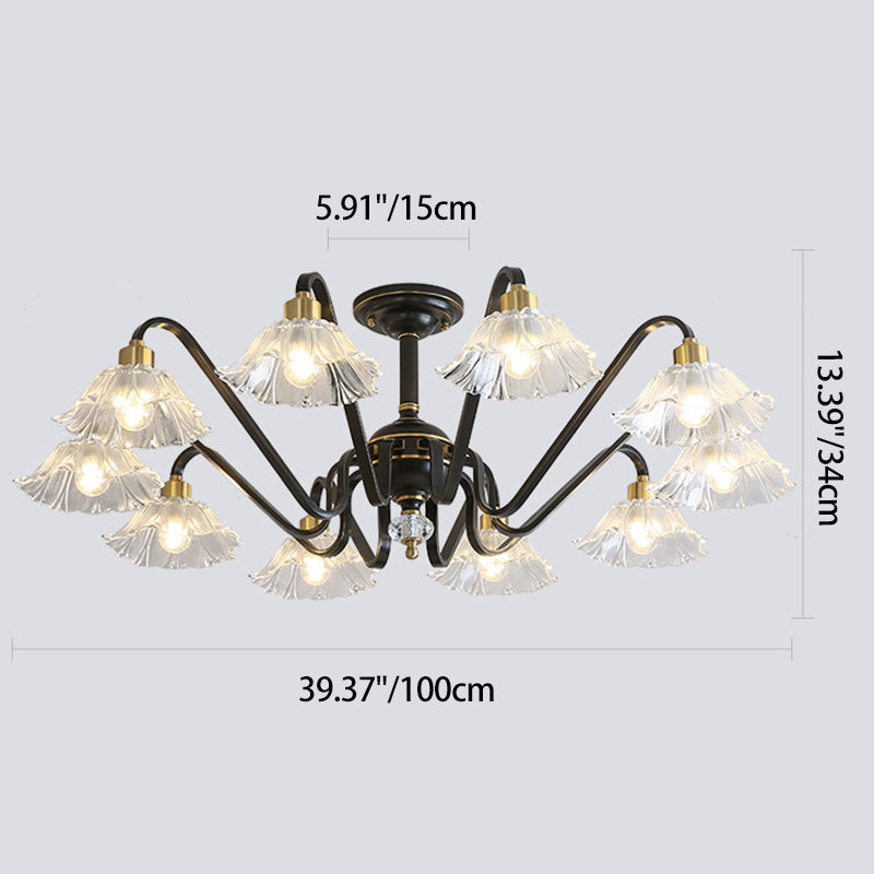 Lámpara de Araña Contemporánea de Lujo de Flores de Latón y Cristal de Vidrio con 3/5/6/8/10/15 Luces para Sala de Estar 