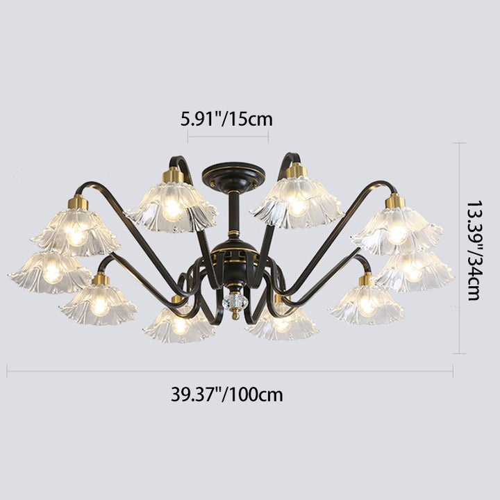 Lámpara de Araña Contemporánea de Lujo de Flores de Latón y Cristal de Vidrio con 3/5/6/8/10/15 Luces para Sala de Estar 
