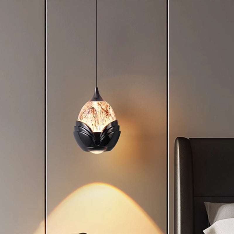 Contemporary Nordic Water Drop Acrylic Aluminum Liftable LED Pendant Light For Bedroom