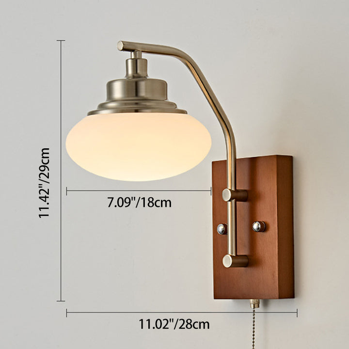 Traditionelle Vintage-Kürbis- &amp; Ovale Massivholz-Eisenharz-Reißverschluss 1-Licht-Wandleuchte für Schlafzimmer 