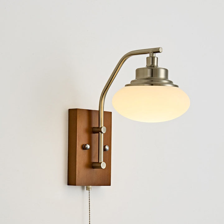 Traditionelle Vintage-Kürbis- &amp; Ovale Massivholz-Eisenharz-Reißverschluss 1-Licht-Wandleuchte für Schlafzimmer 