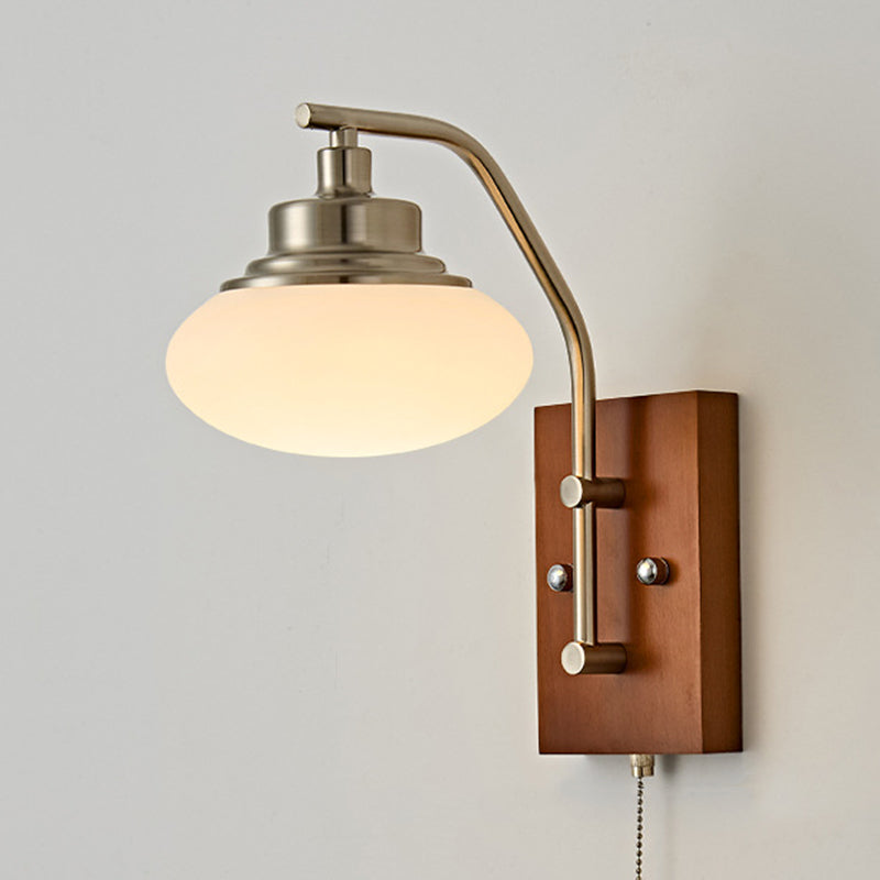 Traditionelle Vintage-Kürbis- &amp; Ovale Massivholz-Eisenharz-Reißverschluss 1-Licht-Wandleuchte für Schlafzimmer 