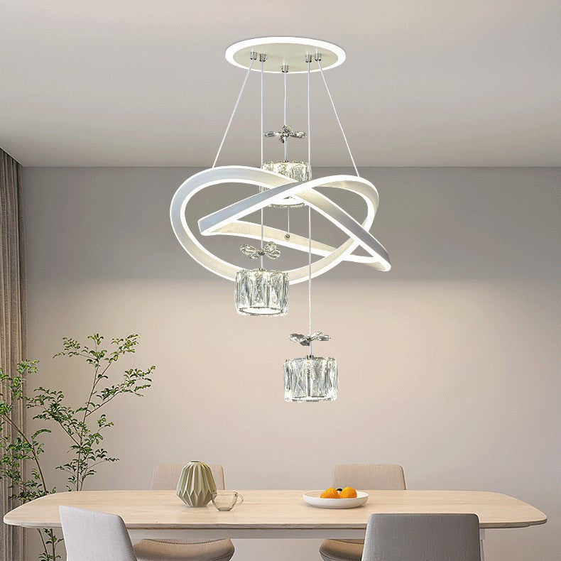 Lustre LED en cristal avec anneau circulaire papillon de luxe moderne en aluminium silicone fer pour chambre 