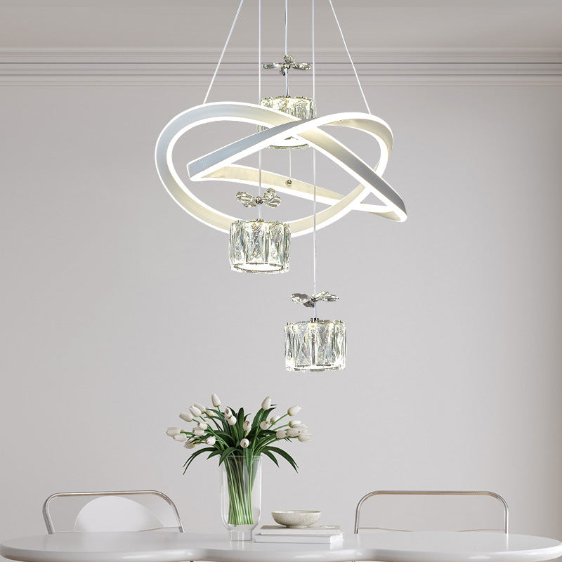 Lustre LED en cristal avec anneau circulaire papillon de luxe moderne en aluminium silicone fer pour chambre 