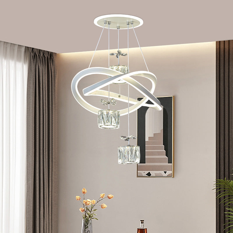 Lustre LED en cristal avec anneau circulaire papillon de luxe moderne en aluminium silicone fer pour chambre 