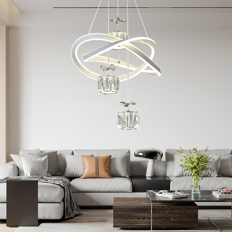 Modern Luxury Butterfly Circular Ring Aluminum Silicone Iron Crystal LED Chandelier For Bedroom