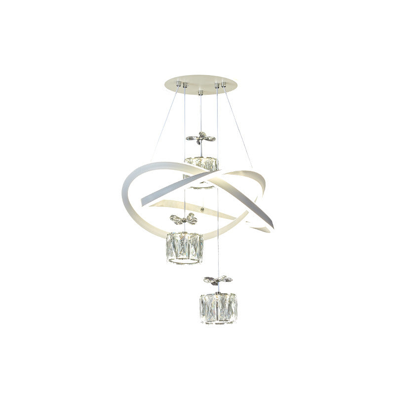 Lustre LED en cristal avec anneau circulaire papillon de luxe moderne en aluminium silicone fer pour chambre 