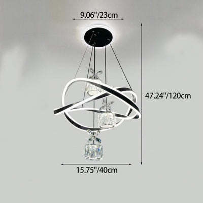 Modern Luxury Butterfly Circular Ring Aluminum Silicone Iron Crystal LED Chandelier For Bedroom