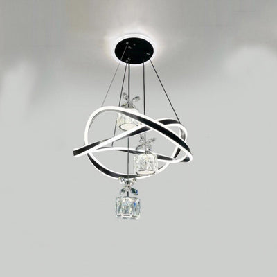 Modern Luxury Butterfly Circular Ring Aluminum Silicone Iron Crystal LED Chandelier For Bedroom
