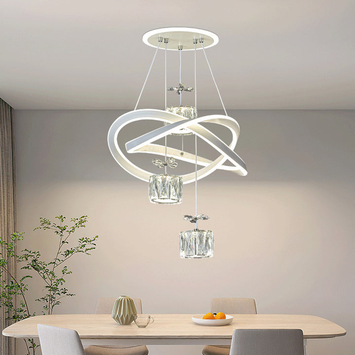 Lustre LED en cristal avec anneau circulaire papillon de luxe moderne en aluminium silicone fer pour chambre 
