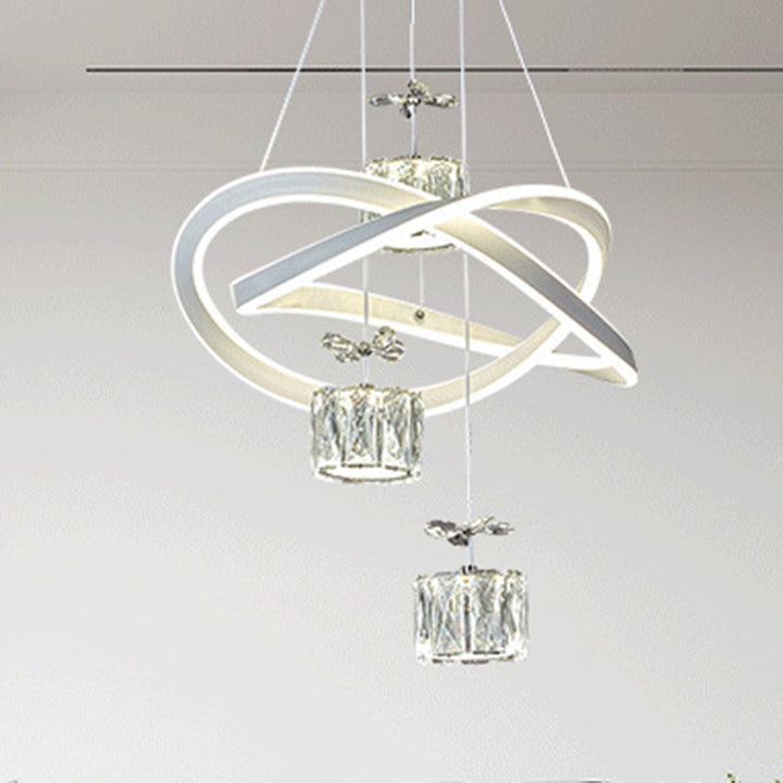 Lustre LED en cristal avec anneau circulaire papillon de luxe moderne en aluminium silicone fer pour chambre 