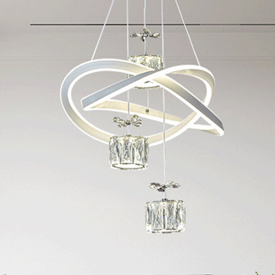 Modern Luxury Butterfly Circular Ring Aluminum Silicone Iron Crystal LED Chandelier For Bedroom