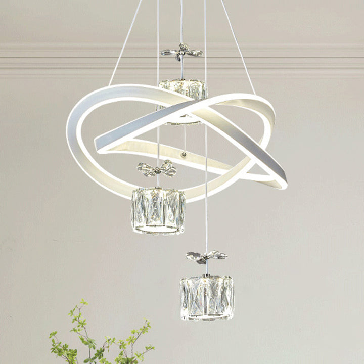Lustre LED en cristal avec anneau circulaire papillon de luxe moderne en aluminium silicone fer pour chambre 