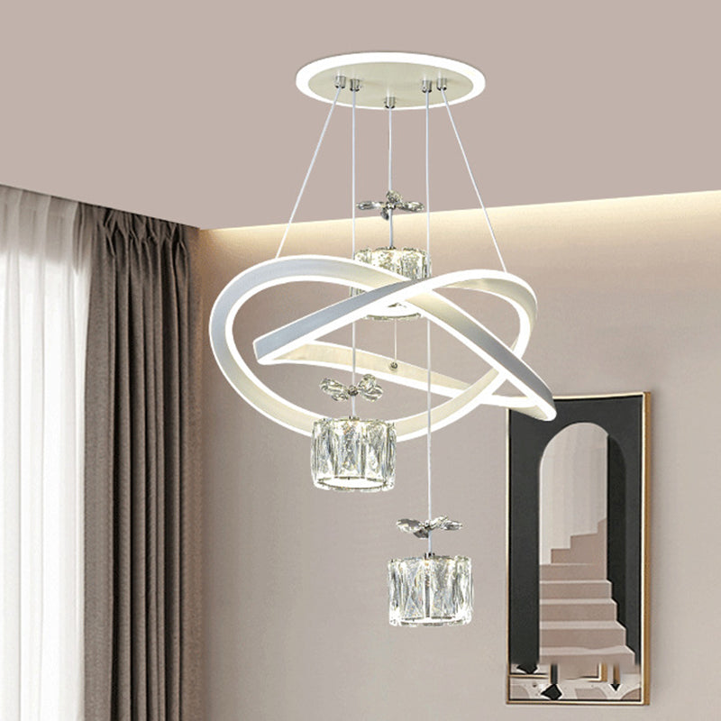 Lustre LED en cristal avec anneau circulaire papillon de luxe moderne en aluminium silicone fer pour chambre 