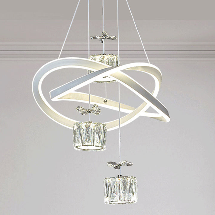 Lustre LED en cristal avec anneau circulaire papillon de luxe moderne en aluminium silicone fer pour chambre 