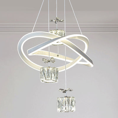 Modern Luxury Butterfly Circular Ring Aluminum Silicone Iron Crystal LED Chandelier For Bedroom