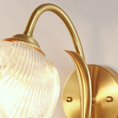 Traditional Rustic Tulip Brass Glass 1-Light Wall Sconce Lamp For Living Room