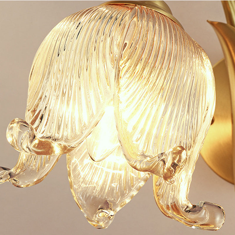 Traditional Rustic Tulip Brass Glass 1-Light Wall Sconce Lamp For Living Room
