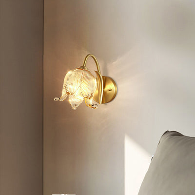 Traditional Rustic Tulip Brass Glass 1-Light Wall Sconce Lamp For Living Room