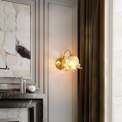 Traditional Rustic Tulip Brass Glass 1-Light Wall Sconce Lamp For Living Room