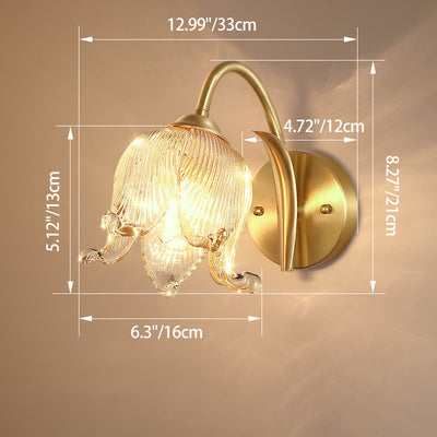 Traditional Rustic Tulip Brass Glass 1-Light Wall Sconce Lamp For Living Room