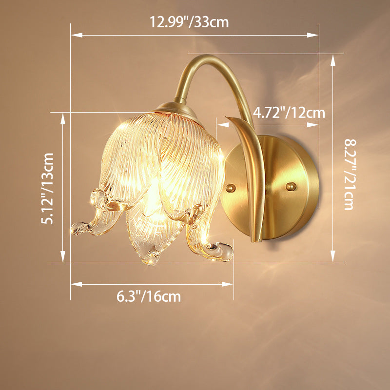 Traditional Rustic Tulip Brass Glass 1-Light Wall Sconce Lamp For Living Room