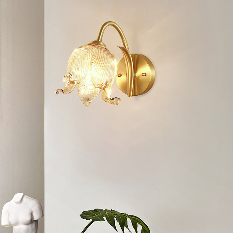 Traditional Rustic Tulip Brass Glass 1-Light Wall Sconce Lamp For Living Room