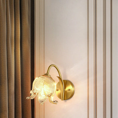 Traditional Rustic Tulip Brass Glass 1-Light Wall Sconce Lamp For Living Room