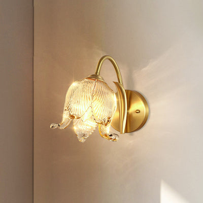 Traditional Rustic Tulip Brass Glass 1-Light Wall Sconce Lamp For Living Room