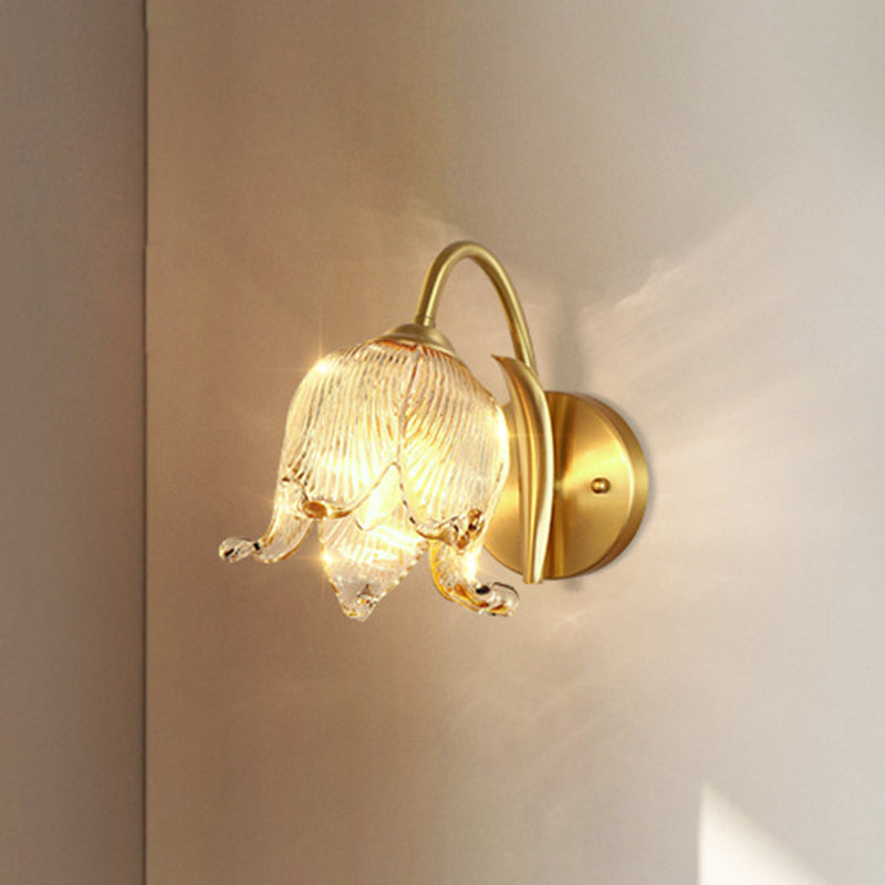 Traditional Rustic Tulip Brass Glass 1-Light Wall Sconce Lamp For Living Room