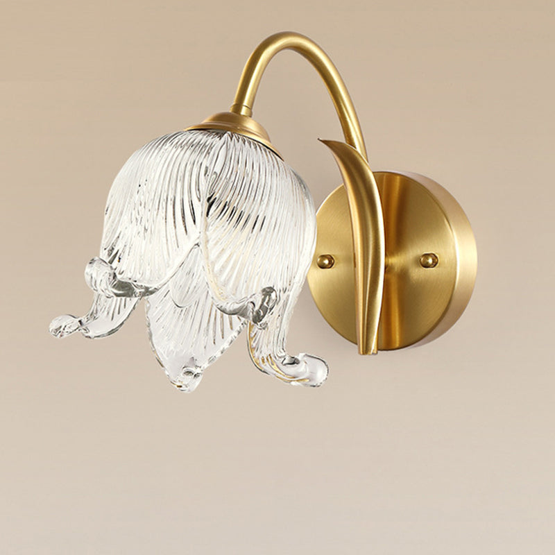 Traditional Rustic Tulip Brass Glass 1-Light Wall Sconce Lamp For Living Room