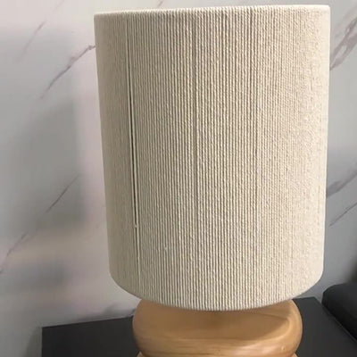 Traditional Japanese Cylindrical Iron Wood Fabric 1-Light Table Lamp For Bedroom