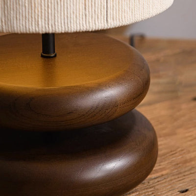 Traditional Japanese Cylindrical Iron Wood Fabric 1-Light Table Lamp For Bedroom