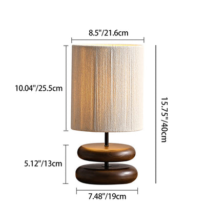 Traditional Japanese Cylindrical Iron Wood Fabric 1-Light Table Lamp For Bedroom