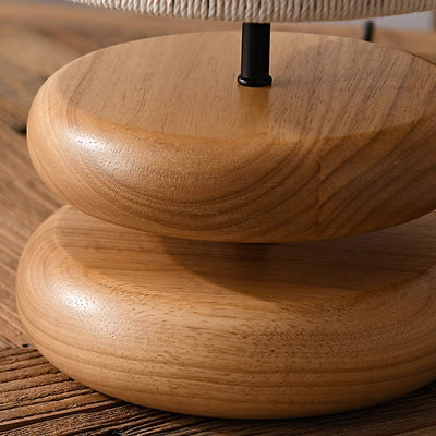 Traditional Japanese Cylindrical Iron Wood Fabric 1-Light Table Lamp For Bedroom