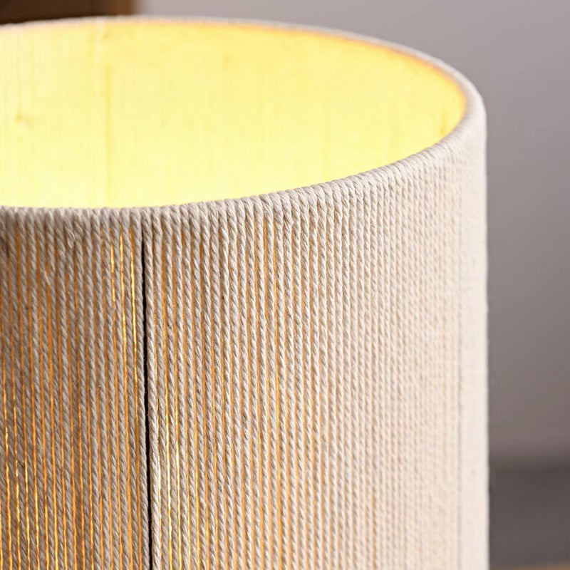 Traditional Japanese Cylindrical Iron Wood Fabric 1-Light Table Lamp For Bedroom