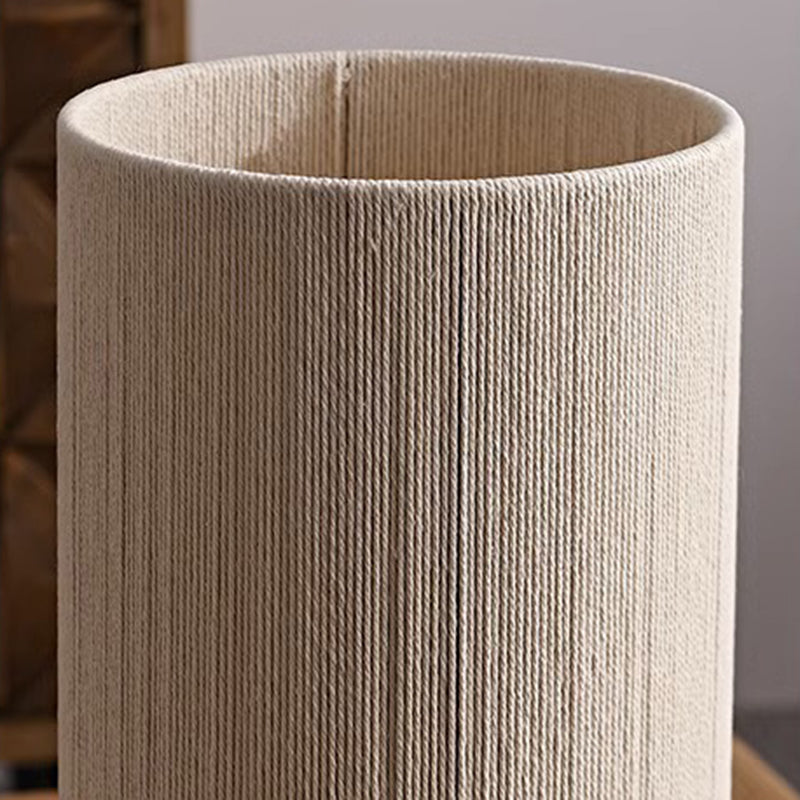 Traditional Japanese Cylindrical Iron Wood Fabric 1-Light Table Lamp For Bedroom
