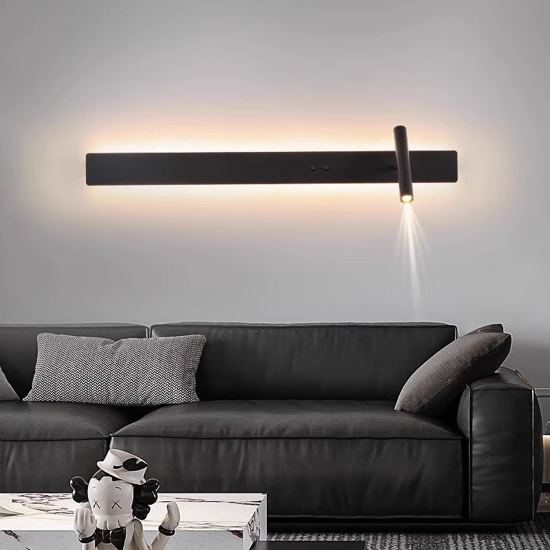 Modern Minimalist Long Strip Iron Acrylic Rotatable LED Wall Sconce Lamp For Living Room