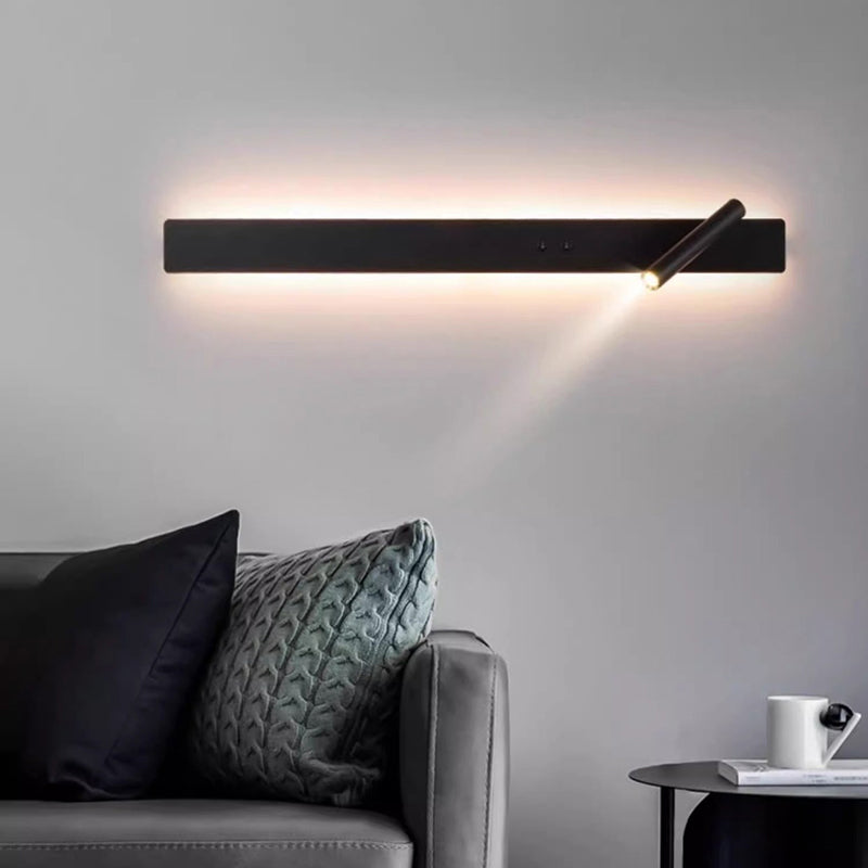 Modern Minimalist Long Strip Iron Acrylic Rotatable LED Wall Sconce Lamp For Living Room
