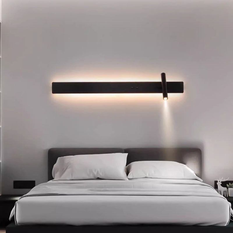 Moderne minimalistische lange Streifen Eisen Acryl drehbare LED-Wandleuchte für Wohnzimmer 