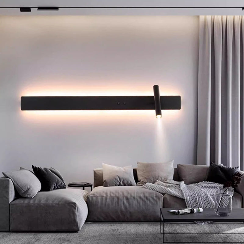 Modern Minimalist Long Strip Iron Acrylic Rotatable LED Wall Sconce Lamp For Living Room