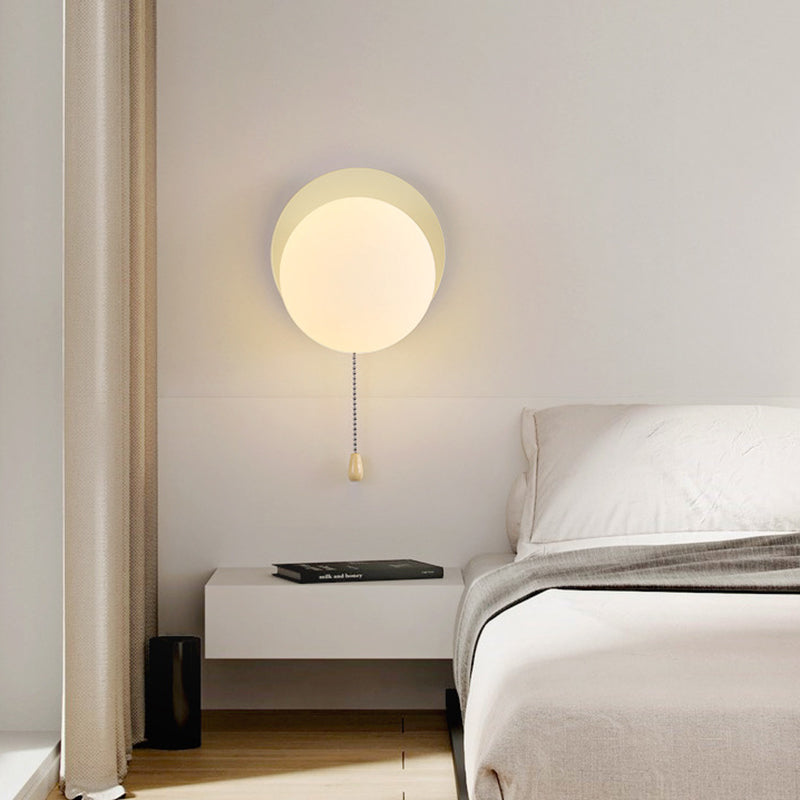 Sencillo Moderno Geometría Hierro Vidrio Lámpara Aplique de Pared con Cremallera de 1 Luz para Dormitorio 
