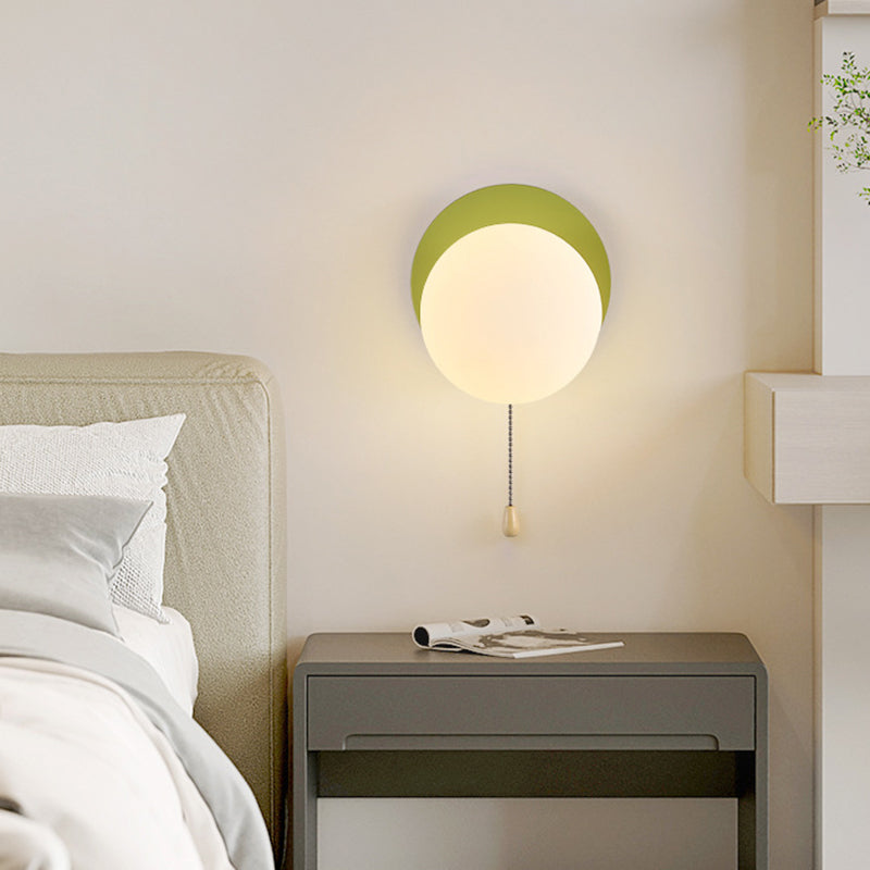 Sencillo Moderno Geometría Hierro Vidrio Lámpara Aplique de Pared con Cremallera de 1 Luz para Dormitorio 