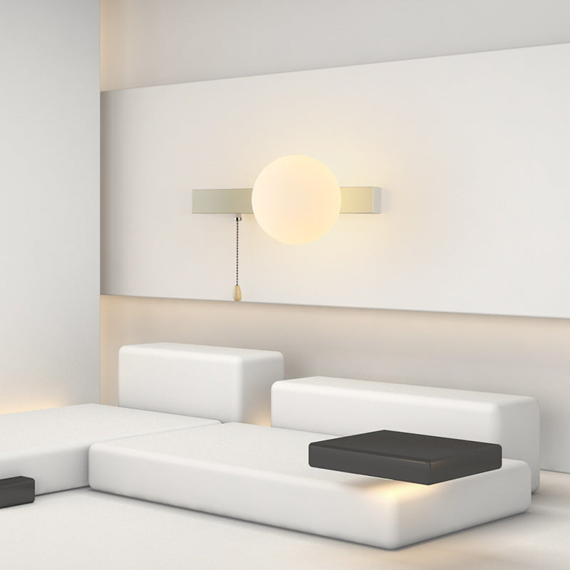 Sencillo Moderno Geometría Hierro Vidrio Lámpara Aplique de Pared con Cremallera de 1 Luz para Dormitorio 