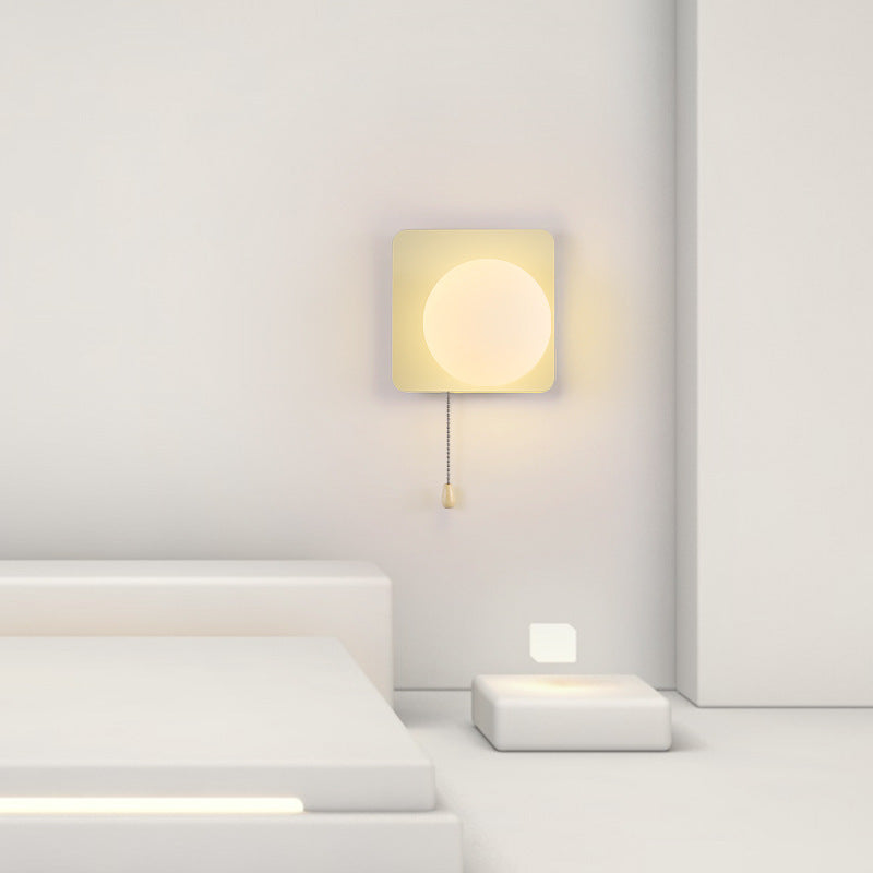 Sencillo Moderno Geometría Hierro Vidrio Lámpara Aplique de Pared con Cremallera de 1 Luz para Dormitorio 