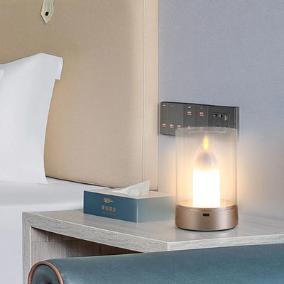Modern Art Deco Candle Glass PVC Infrared Sensing Portable USB LED Night Light Table Lamp For Bedroom