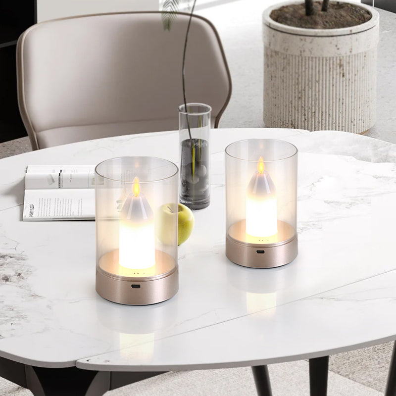 Modern Art Deco Candle Glass PVC Infrared Sensing Portable USB LED Night Light Table Lamp For Bedroom