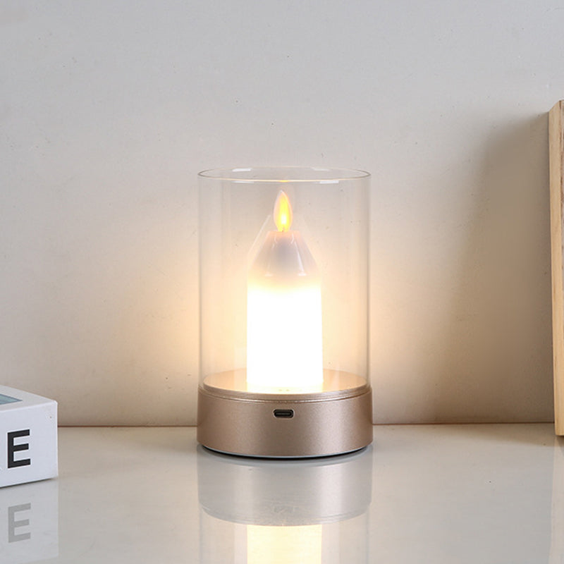 Modern Art Deco Candle Glass PVC Infrared Sensing Portable USB LED Night Light Table Lamp For Bedroom